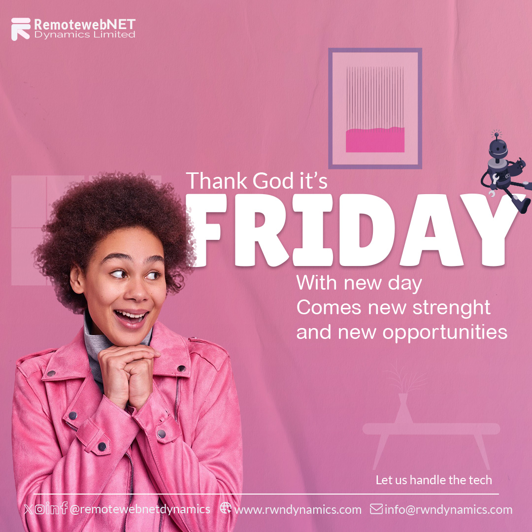 Rwndynamics's tweet image. 🎉 TGIF! 🎉
The weekend is here, but our tech support never rests! 💻✨ We’re always ready to keep your systems running smoothly.
💡 Let’s make it a productive Friday and an even better weekend ahead!
#TGIF #RemotewebNET #TechSupportExperts #WeekendReady #ITSolutions