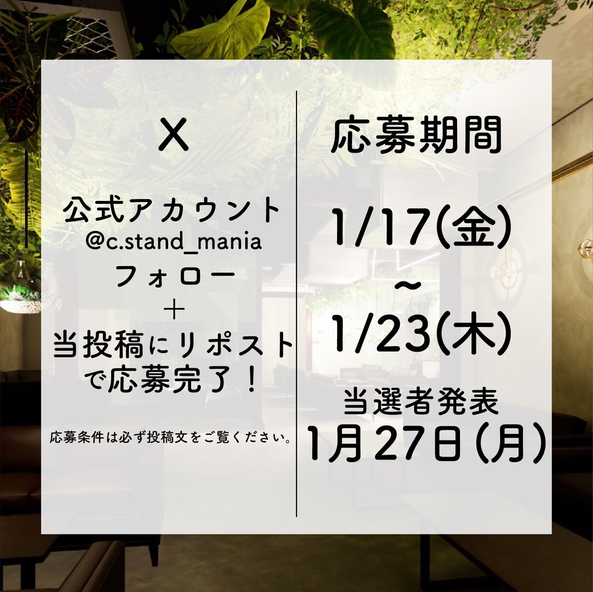 プレイベントへの招待が当たる！？

🎉1月31日 NEW OPEN！🎉
【シーシャ カフェ&amp;ダーツバー C.STAND（シースタンド）新宿区役所通り横店】が、いよいよ1月31日（金）グランドオープン！
📍 シーシャ カフェ&amp;ダーツバー C.STAND（シースタンド）新宿区役所通り横店
📅 オープン日：1月31日（金）
🏠