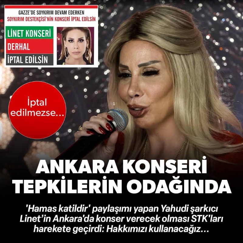 yenisafak's tweet photo. 'Hamas katildir' paylaşımı yapan Yahudi şarkıcı Linet’in, Ankara'da konser verecek olması tepki çekti.