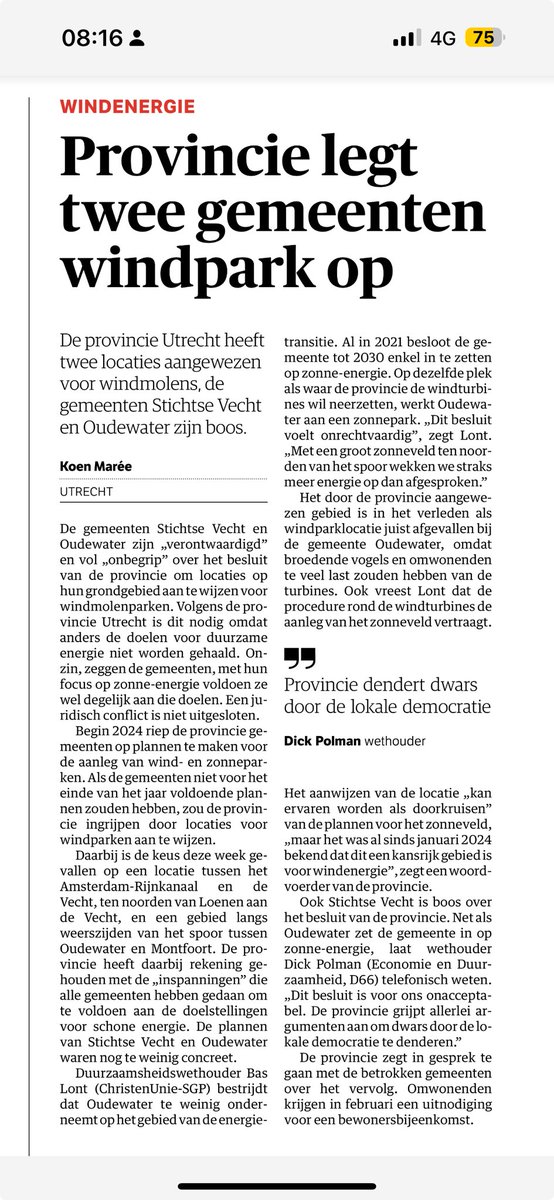 Typerend en tragisch. Ook al kan het, met meer steun van de gemeenten, net zo goed met zonne-energie: van de provincie Utrecht moet en zal het met #windturbines