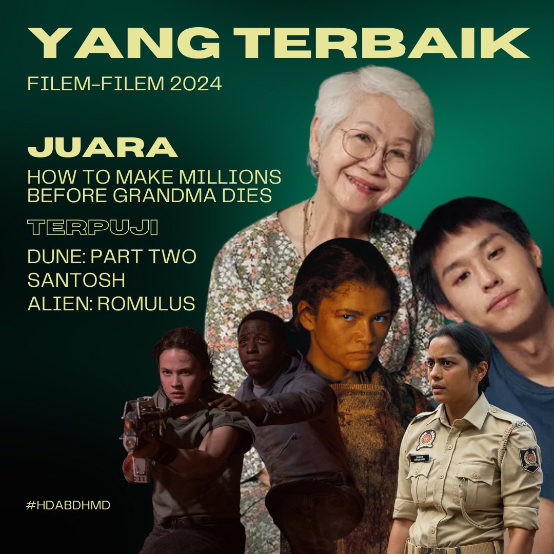 hdabdhmd's tweet image. Apresiasi Filem & Siri TV 2024 Part 1
#ApresiasiFilem2024 #HDABDHMD #HowtoMakeMillionsBeforeGrandmaDies #Conclave #Santosh #TransformersOne #TheWildRobot #LookBack #AlienRomulus #Furiosa #Kneecap #TheCountofMonteCristo #Maharaja #Wicked #WallaceAndGromitVengeanceMostFowl