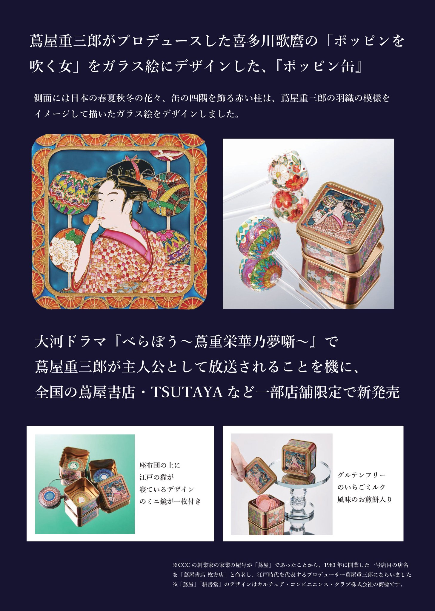 ポッピン缶4個 手鏡4種セット 喜多川歌麿 蔦屋重三郎 べらぼう 青山デカール ガラス細工のように美しい
