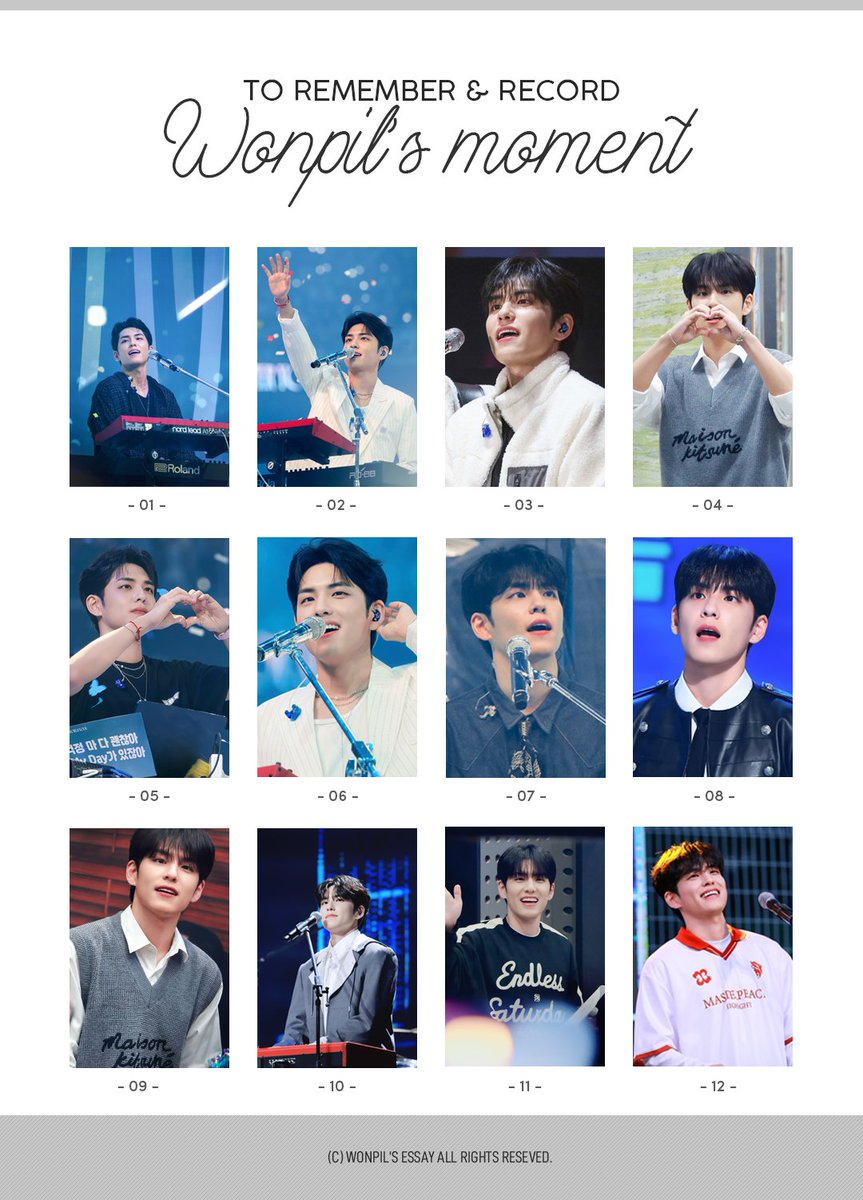 📸𝙏𝙤 𝙧𝙚𝙢𝙚𝙢𝙗𝙚𝙧 𝙖𝙣𝙙 𝙧𝙚𝙘𝙤𝙧𝙙 
           𝙒𝙤𝙣𝙥𝙞𝙡'𝙨 𝙢𝙤𝙢𝙚𝙣𝙩  RT 이벤트

24년도 원필이의 순간들을 담은 미니 액자(미니 아크릴 액자)를 RT 해주신 분들 중 추첨을 통해 드립니다

※당첨되신 분들은 원하시는 번호를 고르실 수 있습니다