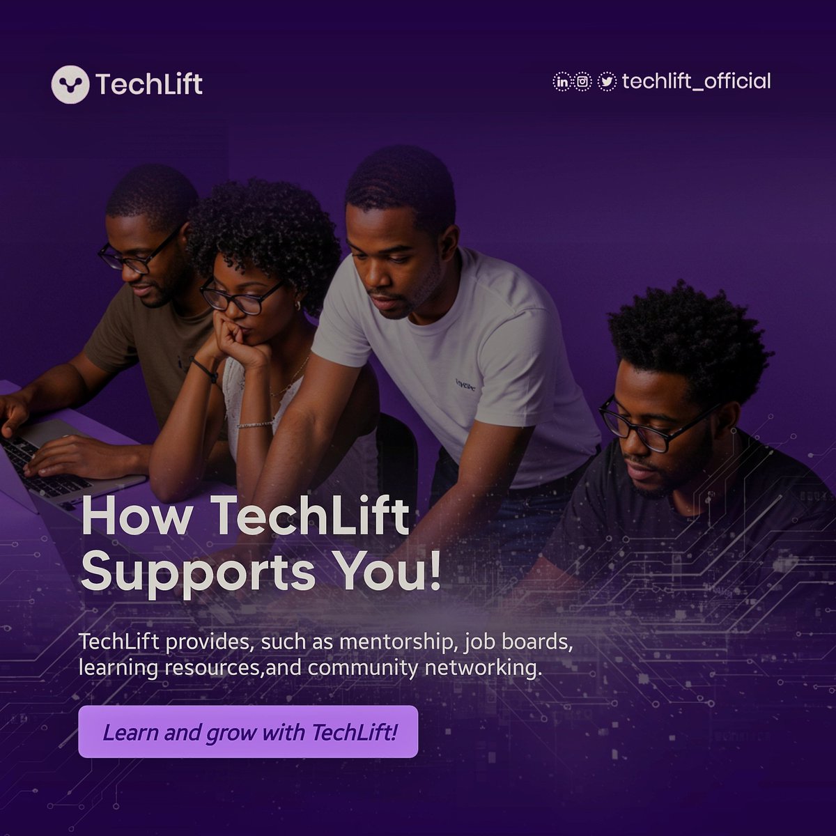 Techliftteam's tweet image. Unlock your potential with TechLift 🚀
Join a community that empowers you with mentorship, job boards, learning resources, and endless networking opportunities.

Start your growth journey today! 💡 #TechLift #LearnAndGrow