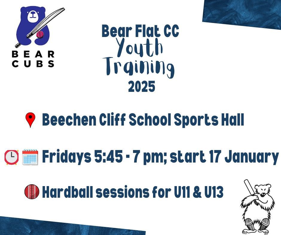 Bear Flat CC (@bearflatcc) on Twitter photo A reminder that youth nets starts tonight (Friday 17 January) at Beechen Cliff School!
New members very welcome 🐻
If you’d like more information, drop us a message or email bfccyouthcricket@gmail.com A reminder that youth nets starts tonight (Friday 17 January) at Beechen Cliff School!
New members very welcome 🐻
If you’d like more information, drop us a message or email bfccyouthcricket@gmail.com