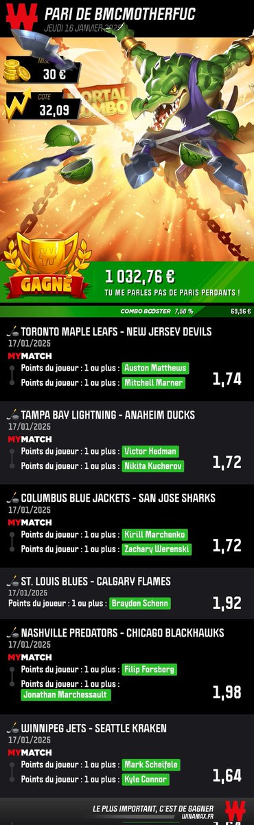 EASY MONEY EASY LIFE MERCI <a href="/WinamaxSport/">Winamax Sport 🔞</a> #LeSmicOuRien  #Teamparieur #Teamparieurs #ParionsSport #NHLPicks #nhl