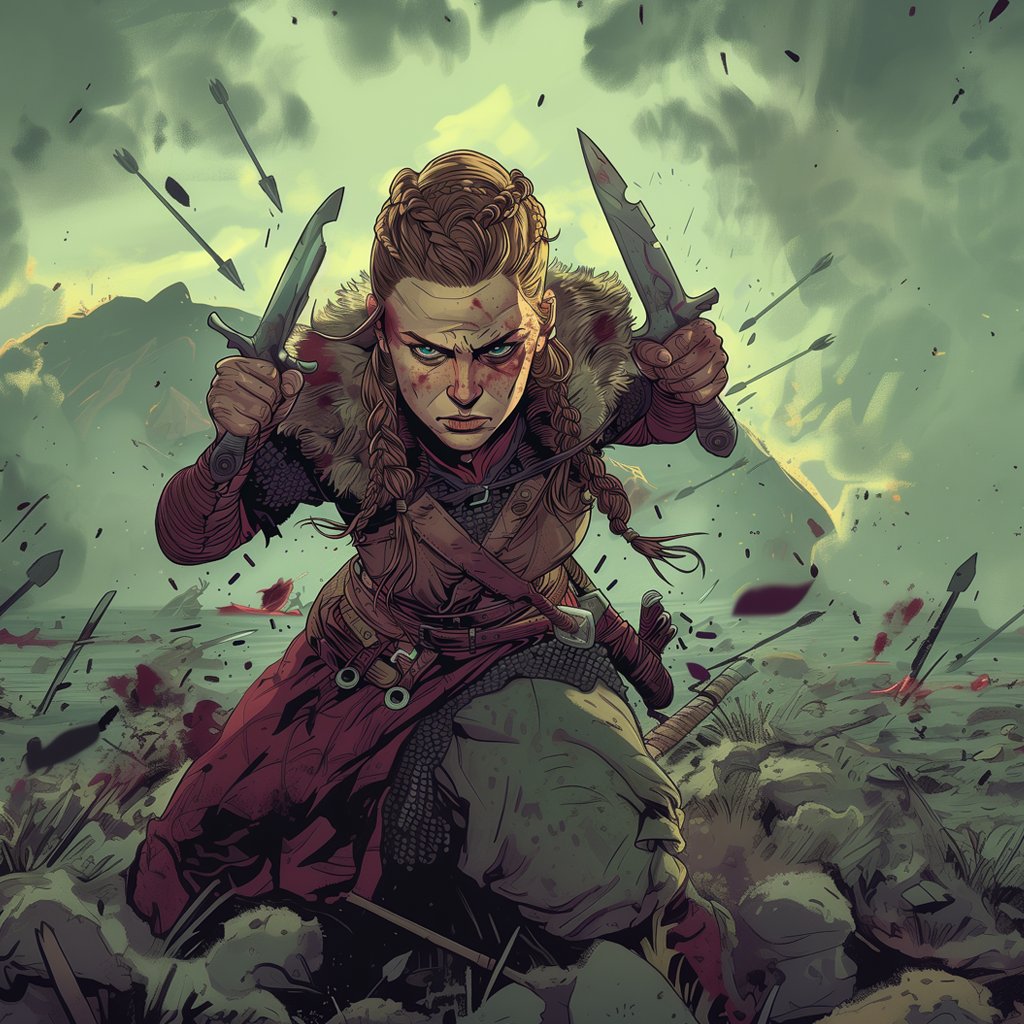 Jarl Liza Bladewind is a youthful and scrappy warrior who faces all conflict with courage and confidence.  Utilizes the smallest blades to defeat foes of all sizes.

Liza Bladewind will be 1 of 4 Jarl Cards included in the #NordicGloryTCG Official Beta Box.
