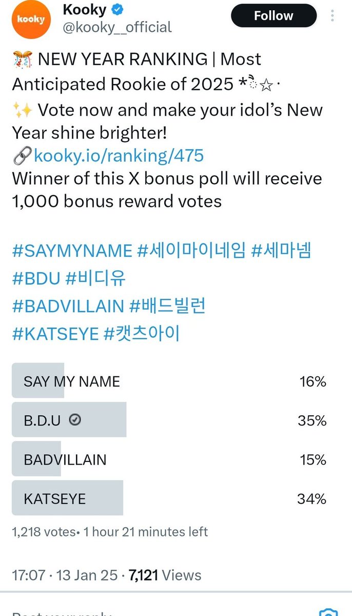 YoonJongWooSubs's tweet image. Guys #GOT7xBDU did it, we're leading now, it was 12% before and now we have 35% 😭 plz do vote for GOT7 in return on this poll, they're voting for BDU❤️‍🔥❤️‍🔥❤️‍🔥 let's return the favor now we have only 1 hour 😍🥰