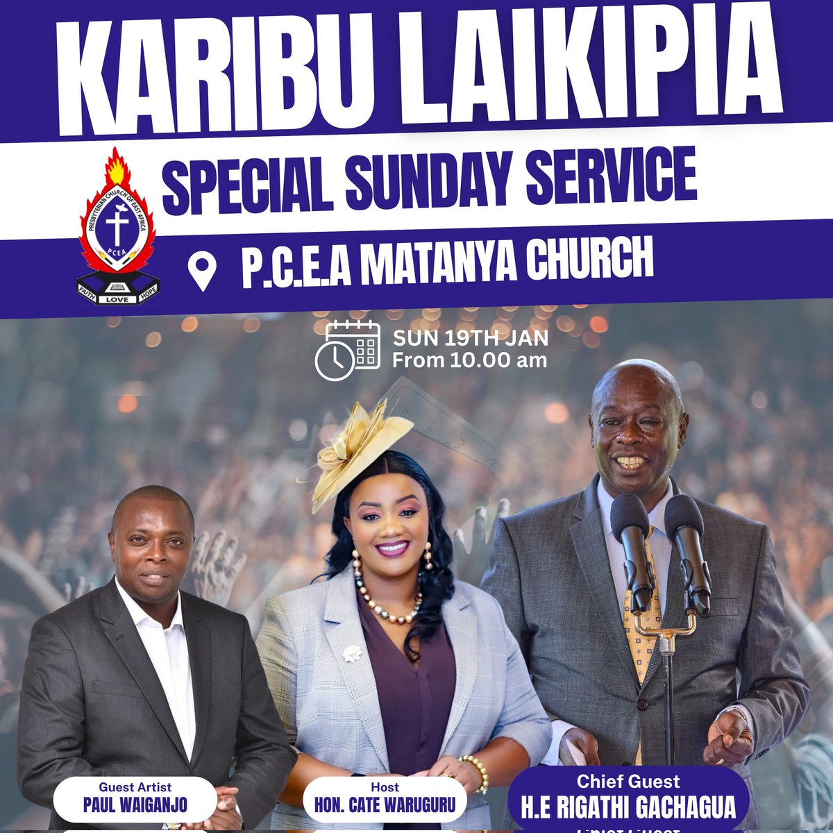 I take this opportunity to welcome you  all to a special fellowship  this coming  Sunday at PCEA Matanya Church.

Karibu Laikipia <a href="/rigathi/">Rigathi Gachagua</a>

 #GraceInMotion #daughterOfZion