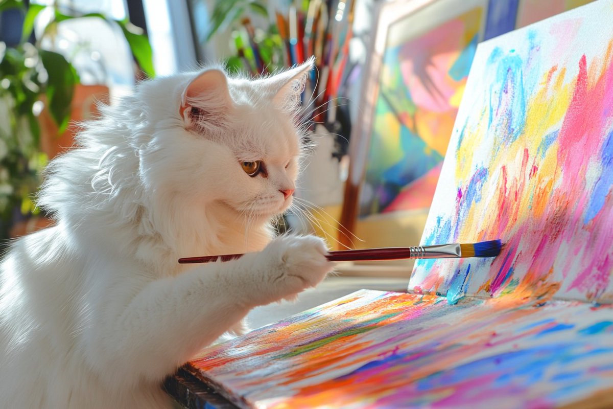 odyssey61734339's tweet photo. 'アートに夢中な猫の一瞬 🎨🐾' 'A cat lost in the moment of art. 🎨🐾' #creativecat #artlover https://t.co/kYVLd2tADk