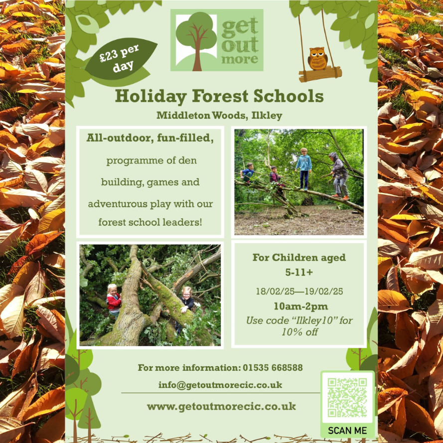 Ilkley Chat (@ilkleychat) on Twitter photo February Holiday Forest Schools are back with <a href="/getoutmorecic/">Get Out More CIC</a> at Middleton Woods #Ilkley.
Join a host of experienced practitioners for two days filled with more activities than you can shake a stick at.
▶️getoutmorecic.co.uk/forestschool/h…
10% discount booking using the code “Ilkley10”! February Holiday Forest Schools are back with <a href="/getoutmorecic/">Get Out More CIC</a> at Middleton Woods #Ilkley.
Join a host of experienced practitioners for two days filled with more activities than you can shake a stick at.
▶️getoutmorecic.co.uk/forestschool/h…
10% discount booking using the code “Ilkley10”!