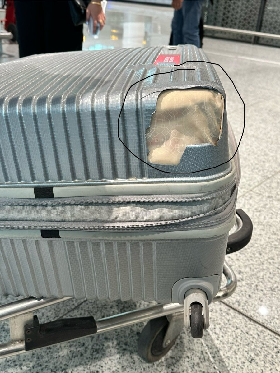 chaitunz's tweet photo. @IndiGo6E damages my suitcase, makes me wait 90+ mins  to file a PIR after landing, and now offers a useless voucher as compensation. Add flight delays and a whole day wasted—traveling with an infant, and this is the ‘care’ I get. #IndiGoFails  #Indigo https://t.co/cWtfA7ehma