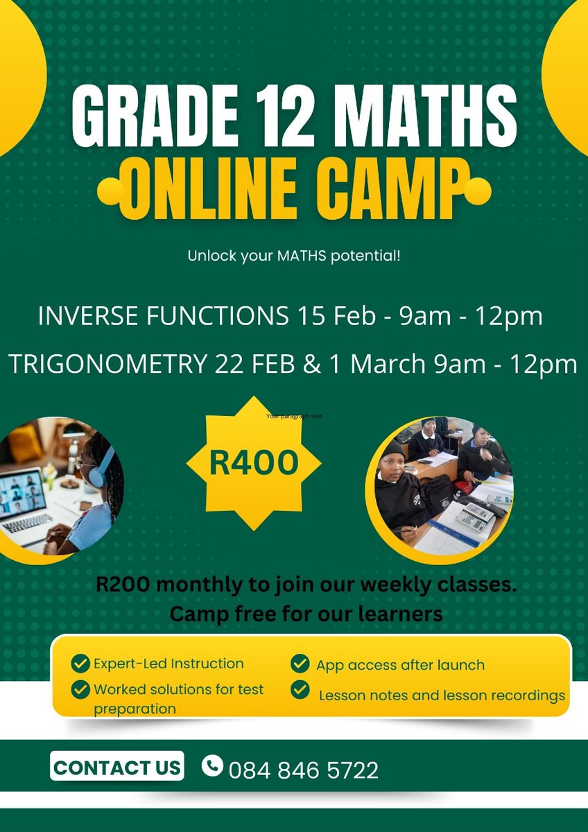 Grade 12 Online Camp! 

We preparing these kids for top marks in Maths!!!