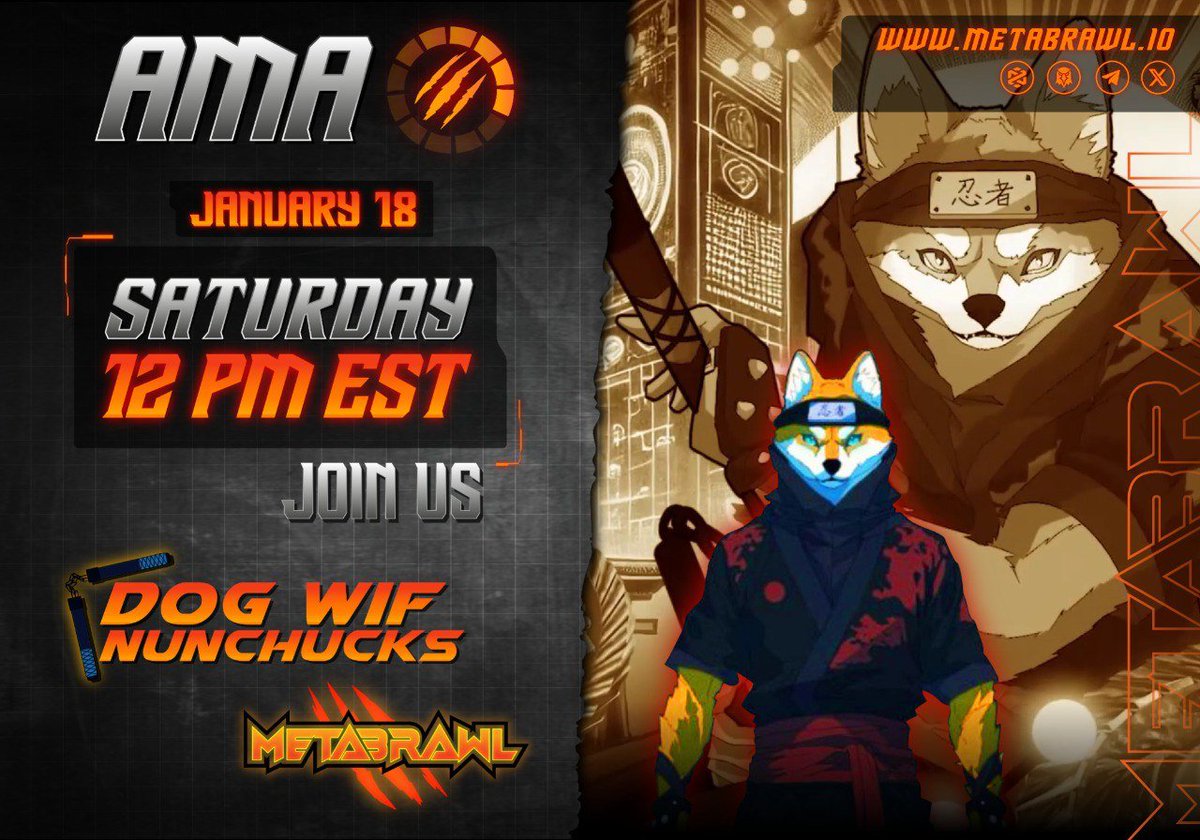 Get ready for an exclusive AMA with Metabrawl and Dog Wif Nunchucks ($NINJA) <a href="/dogwifnunchucks/">NINJA</a>  ! 🎮💥

This is your chance to learn more about our exciting partnership, what’s coming next and how we’re changing the gaming landscape together. Whether you’re part of the Vibetribe