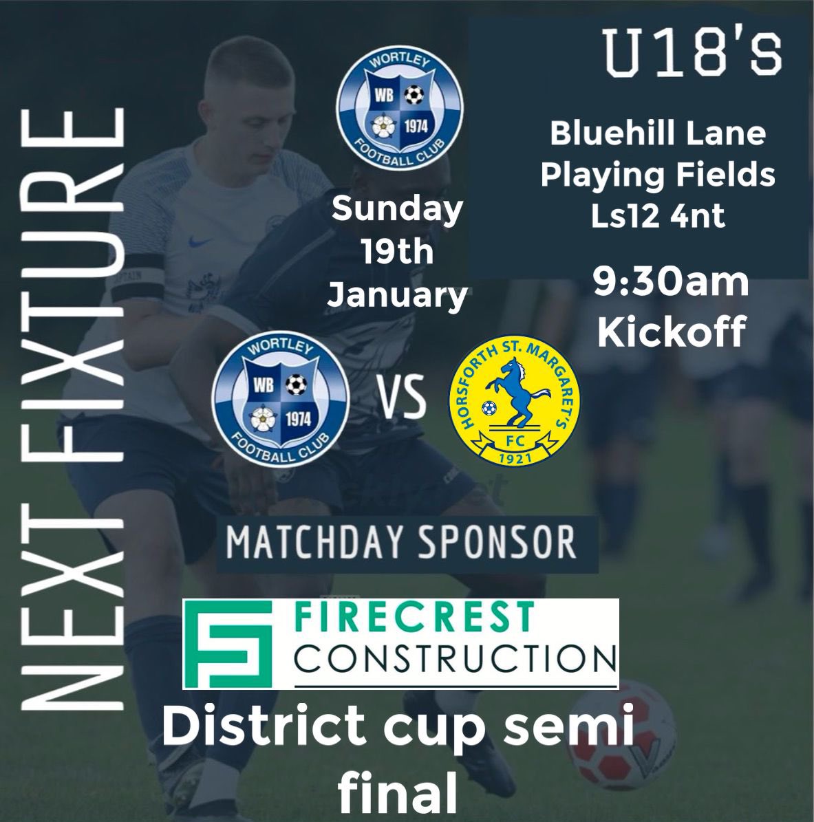 After last weeks postponed games both our 18’s and 23’s are eager to get back underway. 
U18s are in the district cup vs Horsforth
U23s are in the league vs Garforth 

Thank you to this weeks Match day sponsors always appreciated.