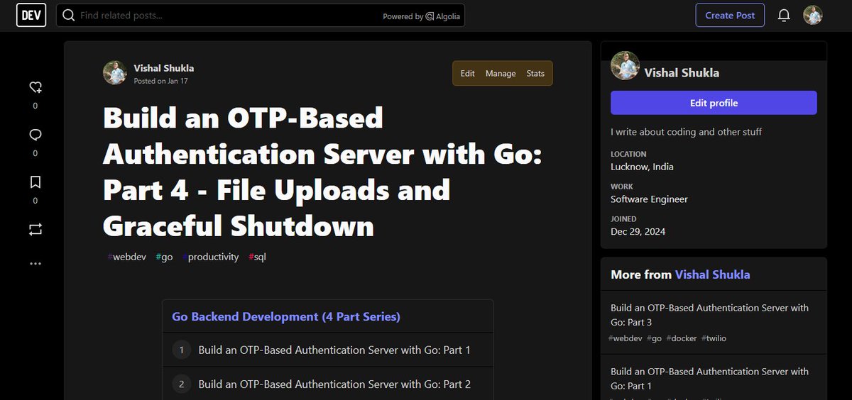 Just completed the backend development with golang series 😎

Will be writing more python blogs from now on.

Blog: dev.to/vishaaxl/build…

#golang #100DaysOfCode #programming