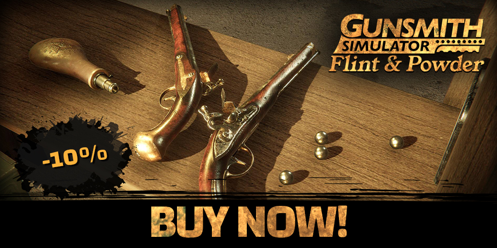 GameHuntersDev's tweet photo. Step into the past with the new Flint & Powder DLC! ๐ฅFeaturing the legendary M-1772 flintlocks and more black powder weapons.
Now 10% off!๐ https://t.co/P4kaZf2aZB Don't miss this deal!
#FlintAndPowder #GamingDeals #gaming #gamedev #indiewatch #gunsmithsimulator https://t.co/6db9t1dnXU