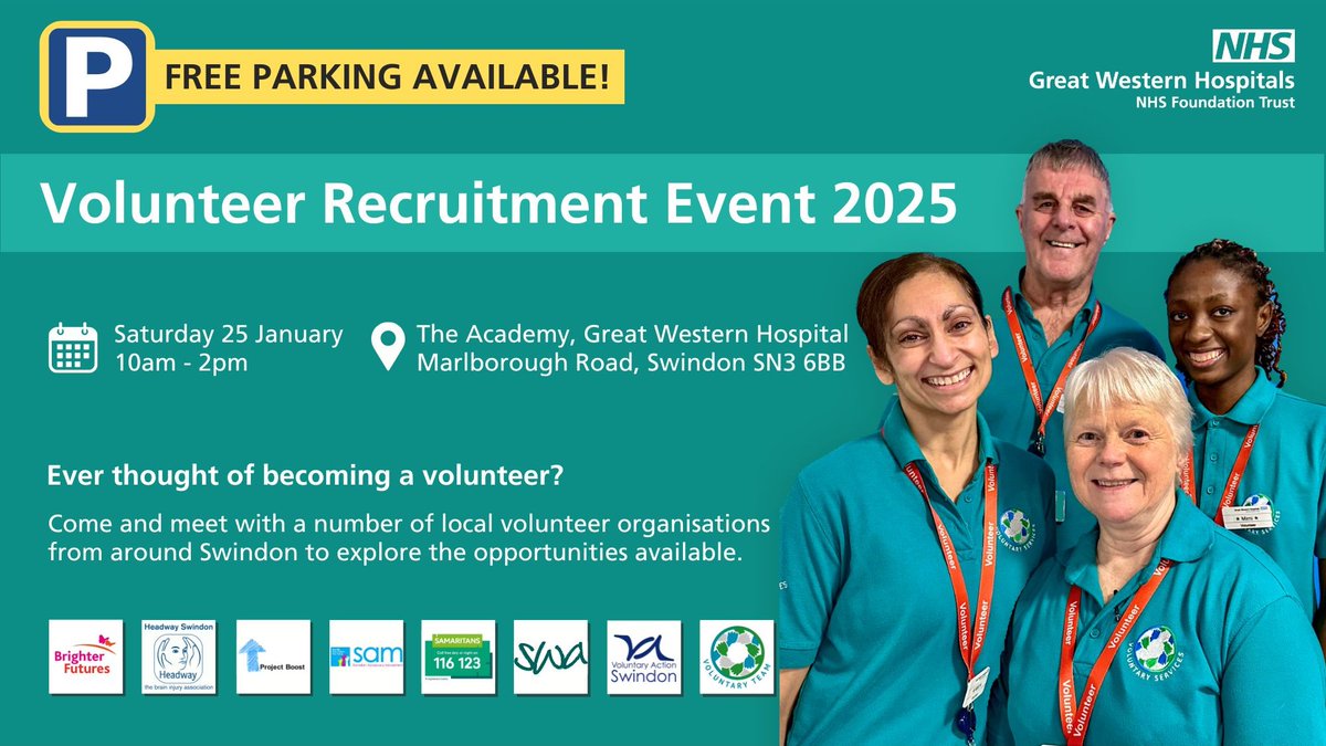 Come along to The Academy, Great Western Hospital on Saturday 25th January 2025, from 10am - 2pm, and meet Caroline and Mandy to learn more about exciting Volunteer opportunities at Headway Swindon!
#Volunteer #MakeADifference #JoinOurTeam