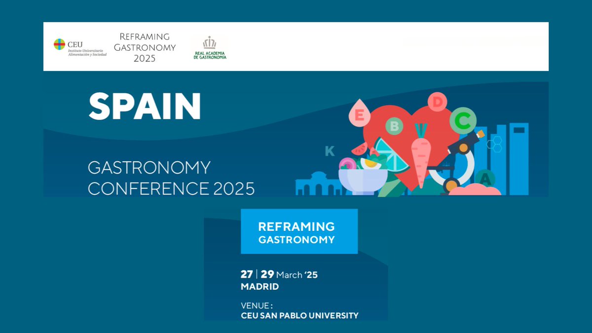 Food for Life-Spain (@food4lifespain) on Twitter photo 🗓️ <a href="/IAS_CEU/">IAS_CEU</a>, <a href="/RAGinforma/">Real Academia de Gastronomía</a> y la Academia Internacional de Gastronomía organizan la Spain Gastronomy Conference 2025, los próximos 27 al 29 de marzo de 2025, que se celebrará bajo el título de "Reframing Gastronomy".
Toda la información 👇🏻
foodforlife-spain.es/uspceu-la-rag-… 🗓️ <a href="/IAS_CEU/">IAS_CEU</a>, <a href="/RAGinforma/">Real Academia de Gastronomía</a> y la Academia Internacional de Gastronomía organizan la Spain Gastronomy Conference 2025, los próximos 27 al 29 de marzo de 2025, que se celebrará bajo el título de "Reframing Gastronomy".
Toda la información 👇🏻
foodforlife-spain.es/uspceu-la-rag-…