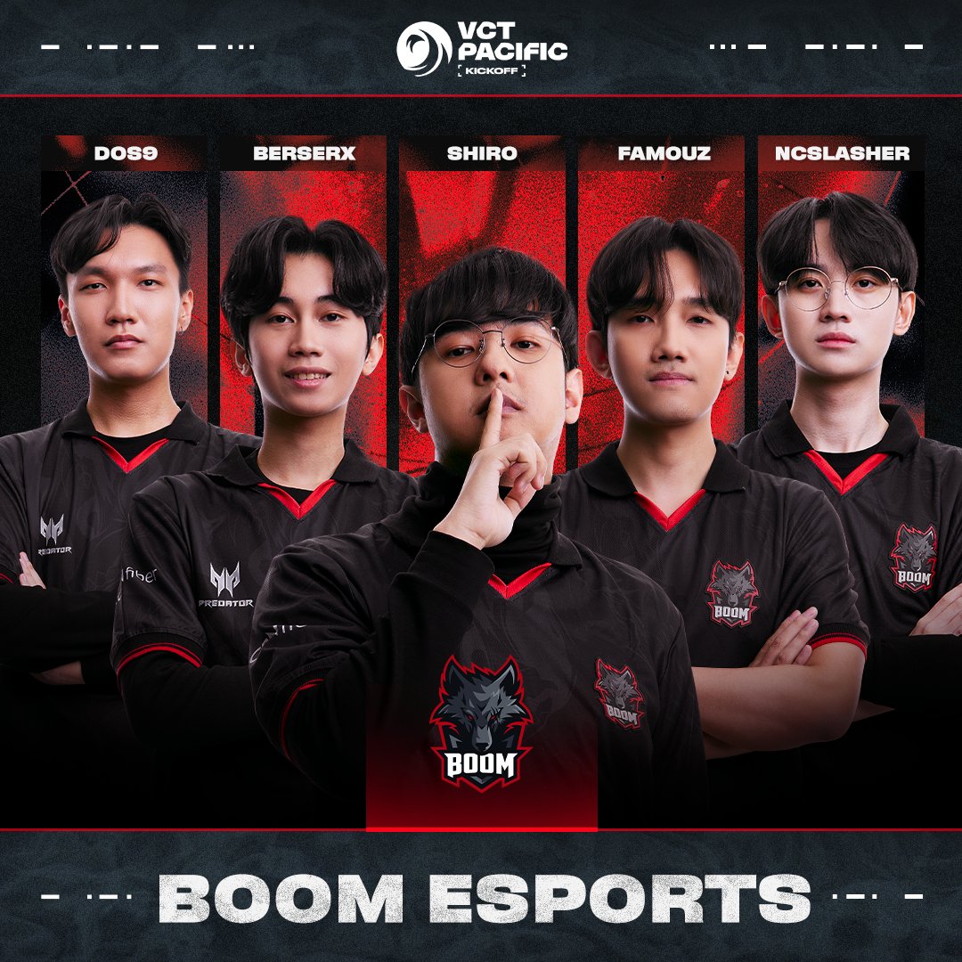 vctpacific's tweet photo. A long time coming, but the #HungryBeasts are finally here ๐บ
dos9
BerserX
Shiro
famouz
NcSlasher
Meet the official roster of BOOM Esports ascending to the #VCTPacific Kickoff 2025! https://t.co/61UYoFNeoj