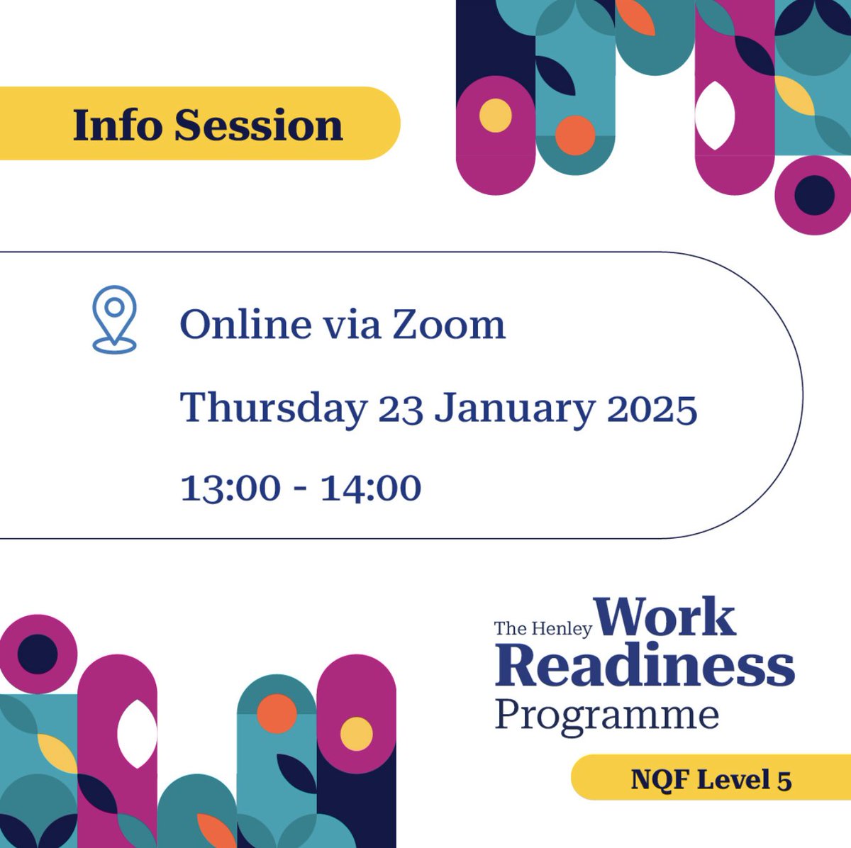 HenleyAfrica's tweet image. Get the  scoop on how the Henley Work Readiness programme can help you stand out  in the workplace.

Join us for am info session on this programme:
🗓️  23 January 2025
🕐 13:00 – 14:00
📍 Online on Zoom!

🔗👉 Register now bit.ly/3ZMXWAM

#WorkReadiness #CareerGrowth