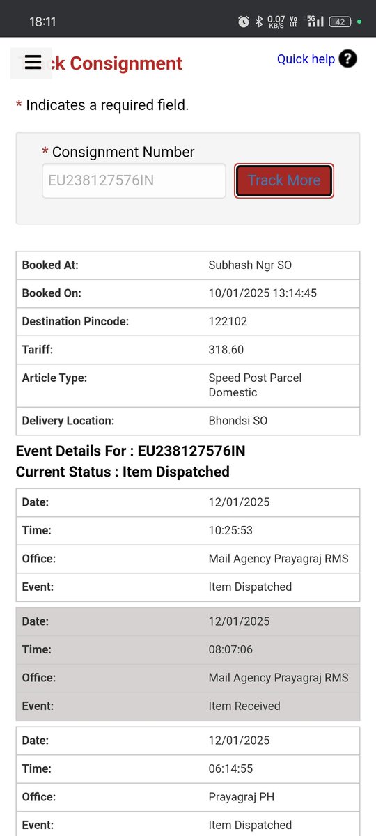 AnoopSiingh003's tweet photo. @IndiaPostOffice @JM_Scindia 
I had sent a parcel from prayagraj to gurgaon on 10/01/2025 through speed post. first thing is that parcel didn't reach gurgaon till today. second thing is india post charged more that any other delivery service providers and after that their service https://t.co/gIgBPKTLlN