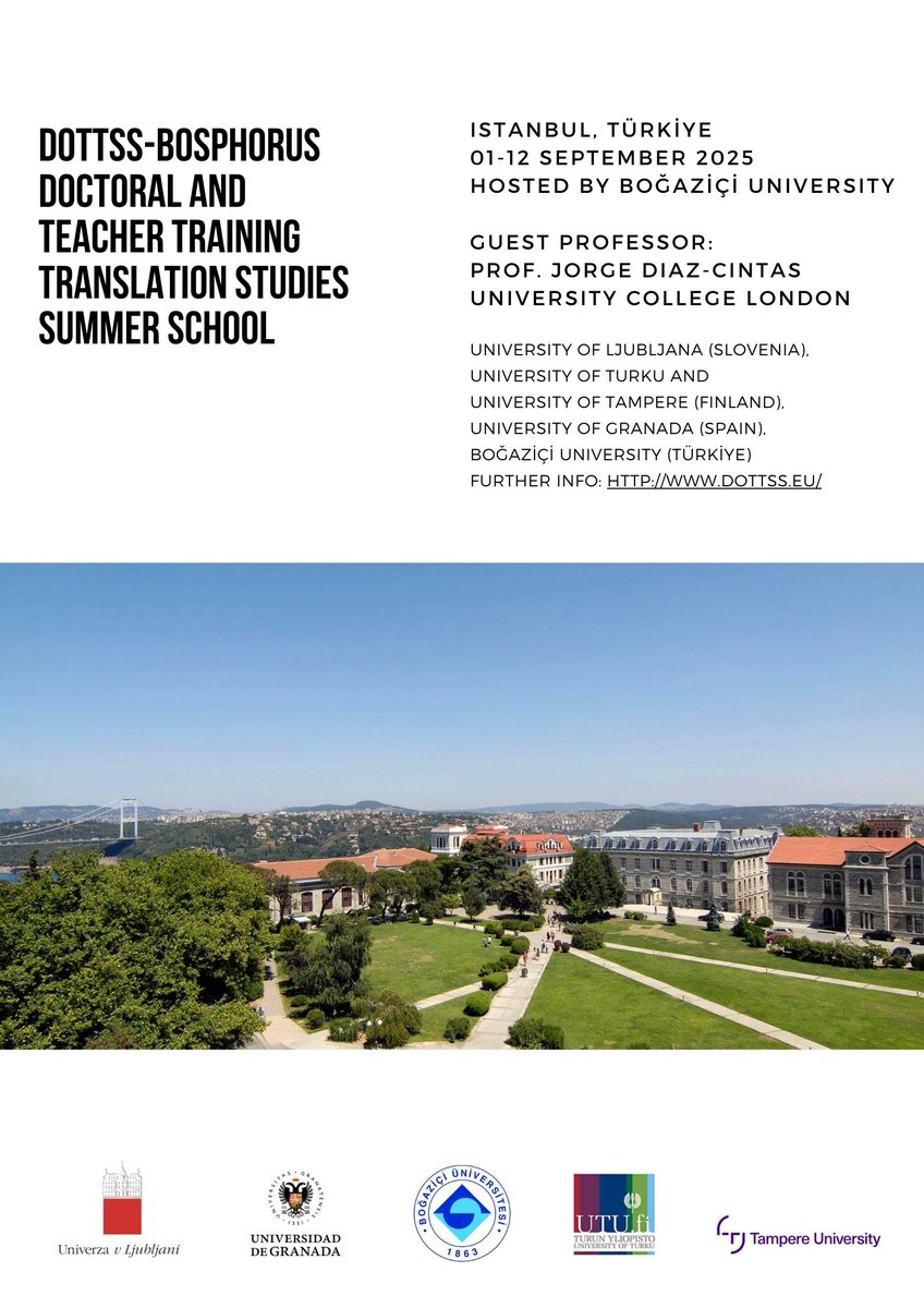 BU Dept. of Translation & Interpreting Studies (@bceviribilim) on Twitter photo CALL FOR PARTICIPANTS
DOTTSS-BOSPHORUS 2025
For the application procedure and more details of the school please visit:transint.bogazici.edu.tr/en/dottss-bosp…
or write to dottss2025@bogazici.edu.tr CALL FOR PARTICIPANTS
DOTTSS-BOSPHORUS 2025
For the application procedure and more details of the school please visit:transint.bogazici.edu.tr/en/dottss-bosp…
or write to dottss2025@bogazici.edu.tr