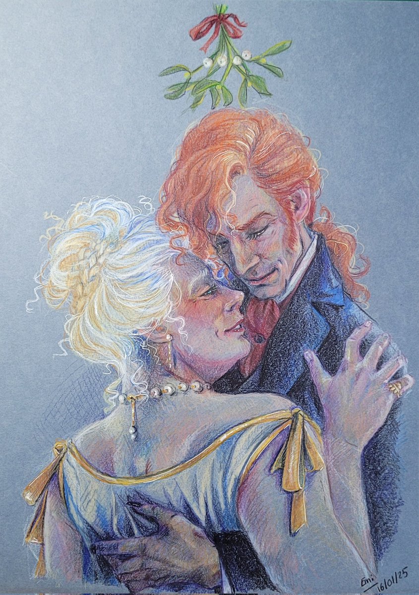 EmiHotaruu's tweet photo. my participation for the Secret Exchange Event organized by the Good Omens Reference Library Discord! I went with a female Aziraphale, and put them in a Regency area winter ball, because why not!!

#goodomensfanart #goodomensaziraphale #goodomenscrowley #aziracrow #femaziraphale https://t.co/4hjINmBLrN