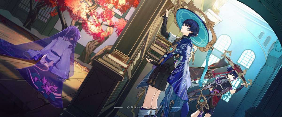 Alalen_nelala's tweet image. 【世界线】

2024年5月流浪者复刻时绘制的同人图，是近些年我个人最喜欢的一张图，从草稿开始就画的很用心很认真，收获很多。最终这张图也获得了米游社绘画征集的一等奖，收到了很多散兵的周边，超级快乐。
#原神 #GenshinImpact #散兵 #scaramouche #スカラマシュ #绘画