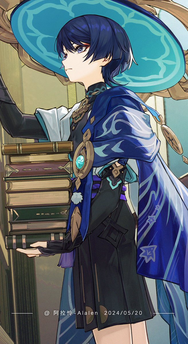 Alalen_nelala's tweet image. 【世界线】

2024年5月流浪者复刻时绘制的同人图，是近些年我个人最喜欢的一张图，从草稿开始就画的很用心很认真，收获很多。最终这张图也获得了米游社绘画征集的一等奖，收到了很多散兵的周边，超级快乐。
#原神 #GenshinImpact #散兵 #scaramouche #スカラマシュ #绘画