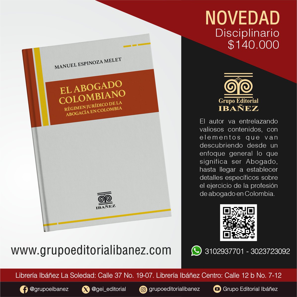 Les presentamos la novedad de la semana en #DerechoDisciplinario 👨‍⚖️

Puedes conocer más sobre el contenido de este libro 📕✅ y adquirirlo escaneando el código QR 📱 o en grupoeditorialibanez.com #librosderecho #Derecho
