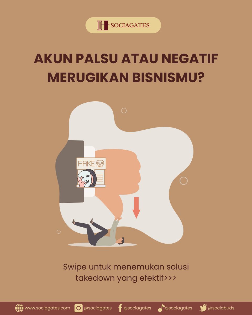 SociaBuds's tweet photo. Reputasi bisnis adalah aset terbesar Anda! Jangan biarkan akun palsu atau ulasan negatif menghancurkannya.

#sociagates #fake #account #brandprotection #bisnisonline #foryou #reputasi https://t.co/RIHdApe3xd