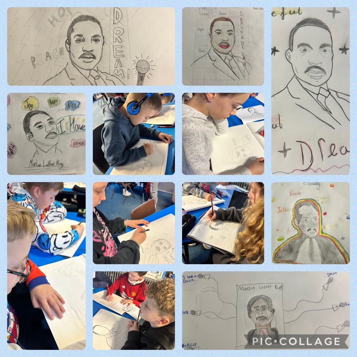 #DosbSaundersLewis Mae'r disgyblion wedi bod yn gwneud gwaith celf ar Martin Luther King bore 'ma. / The pupils have been completing art work on Martin Luther King this morning. #Themaygc