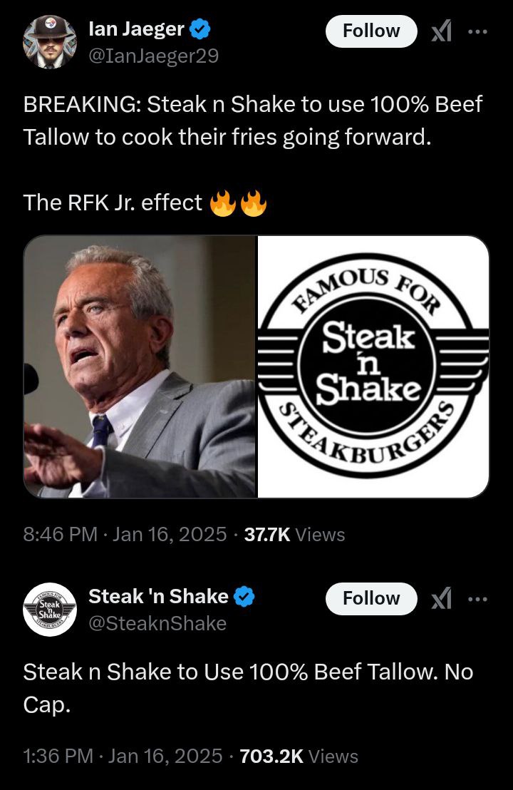 Atheen_'s tweet photo. That's how it's done. Bravo, @SteaknShake. #BeefTallowFries for everyone! @ChefGruel #RFKJrEffect #Trump2025 https://t.co/kQuV83lN8U
