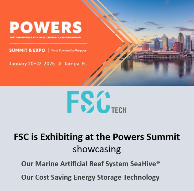 FscTech's tweet photo. FSC is exhibiting at the Powers Summit showcasing our marine artificial reef  system, SeaHive®, and our cost saving energy storage technology.
#AAPAEvents #PortManagement https://t.co/VWvWdrqYff