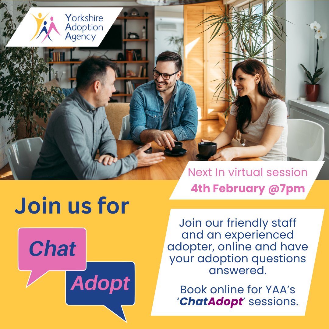 Y_Adopt's tweet image. Book online today Chat Adopt | Yorkshire Adoption Agency
#UKAdoption #InformationSession #AdopterChoice