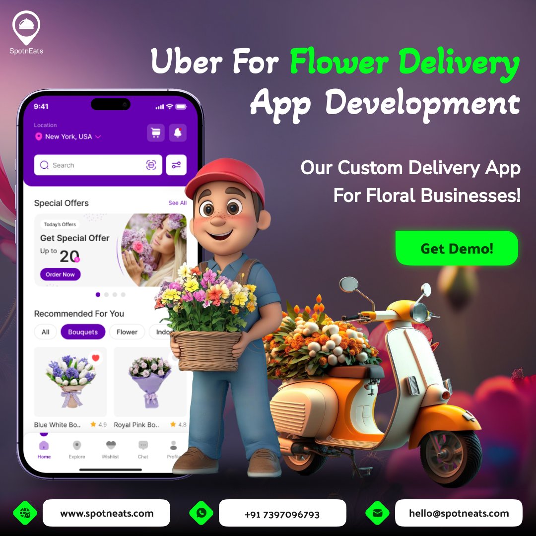 SpotnEatsoff's tweet photo. Ready to revolutionize your flower delivery venture? Our Uber for Flower Delivery App solution makes managing orders, deliveries, and customer satisfaction seamless. 

Contact us: https://t.co/gQO71K7eyK

#flowerdeliveryapp #flowerdeliveryappdevelopment #flowerdeliverysoftware https://t.co/VorXDaru3y