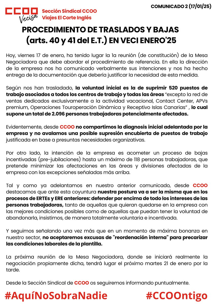 CCOOVecisa's tweet photo. #viajeselcorteingles #agenciadeviajes #art40 #art41 #CCOOntigo #AquiNoSobraNadie #ccoo #ccoovecisa https://t.co/8pc6d3pC4m