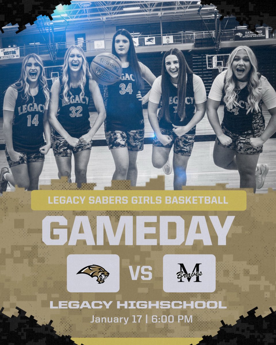 LEGACYGBB's tweet photo. REPORT FOR DUTY
Tonight is Military Night and the #5 Sabers march into battle against the #2 Mandan Braves.
โฐ 4:15 - JV
โฐ 6:00 - Varsity
โฐ 7:30 - Freshman
๐ Legacy High School
Free admission with Military ID
#CreatingOurLegacy #SaberSalute #BravesBeware https://t.co/7fNSKgvOJa