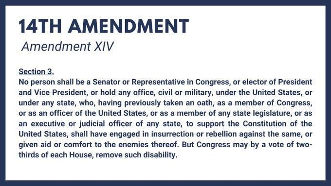 Someone explain to me why we are not defending the Constitution and invoking the 14th Amendment to disqualify Trump from holding office? We saw it. We have the evidence. Trump incited an insurrection. Why are we letting him take office? #resisters