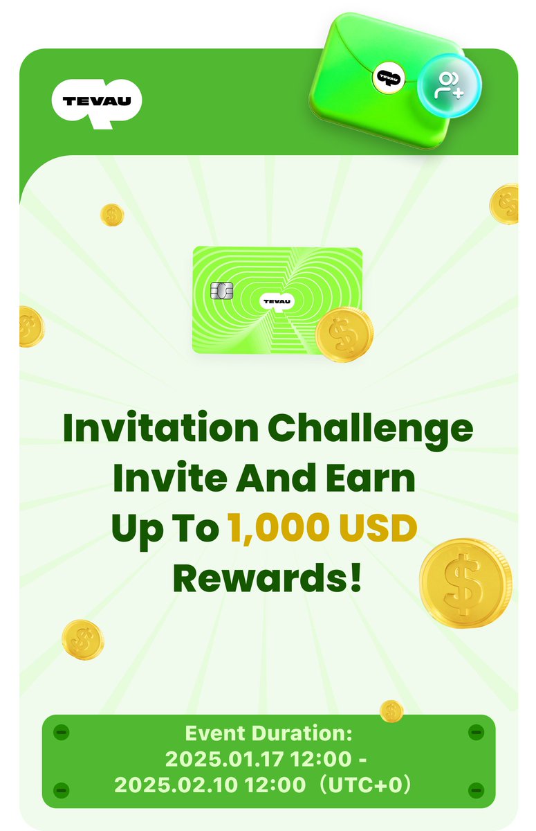 Tevau_Official's tweet photo. 🎉 Kickstart the New Year & double the excitement this season with Tevau!

🚀 Invitation Challenge: Earn up to 1,000 USD for bringing friends onboard!
🧧 New Year Sale: Enjoy 60% off virtual cards and 20% off physical cards!

Big rewards, huge savings, and endless possibilities – starting at 20:00 SGT today!

Open your Tevau app to check more details now.😉

#Tevau