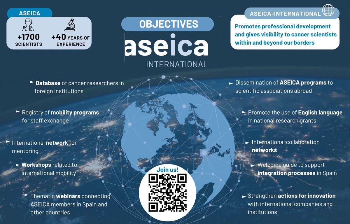 ‼️#ASEICAInternational– the network designed to connect and empower #CancerResearch in Spain and worldwide. Whether you're advancing science in Spain or abroad🔬, this initiative is your gateway to collaboration. Sign up now using the QR code👇
  #CareerOpportunity📢 <a href="/ASEICAnews/">ASEICA</a>