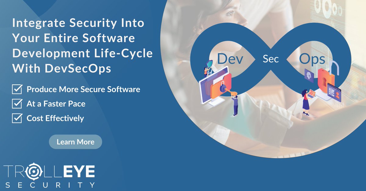 TrollEyeSec's tweet photo. By integrating security into your Software Development Life Cycle (SDLC) you can produce more secure software, at a faster pace, cost effectively. And with our DevSecOps offering, we help you do just that!

#devsecops #softwaresecurity #sdlc https://t.co/jtNBxaOUHu