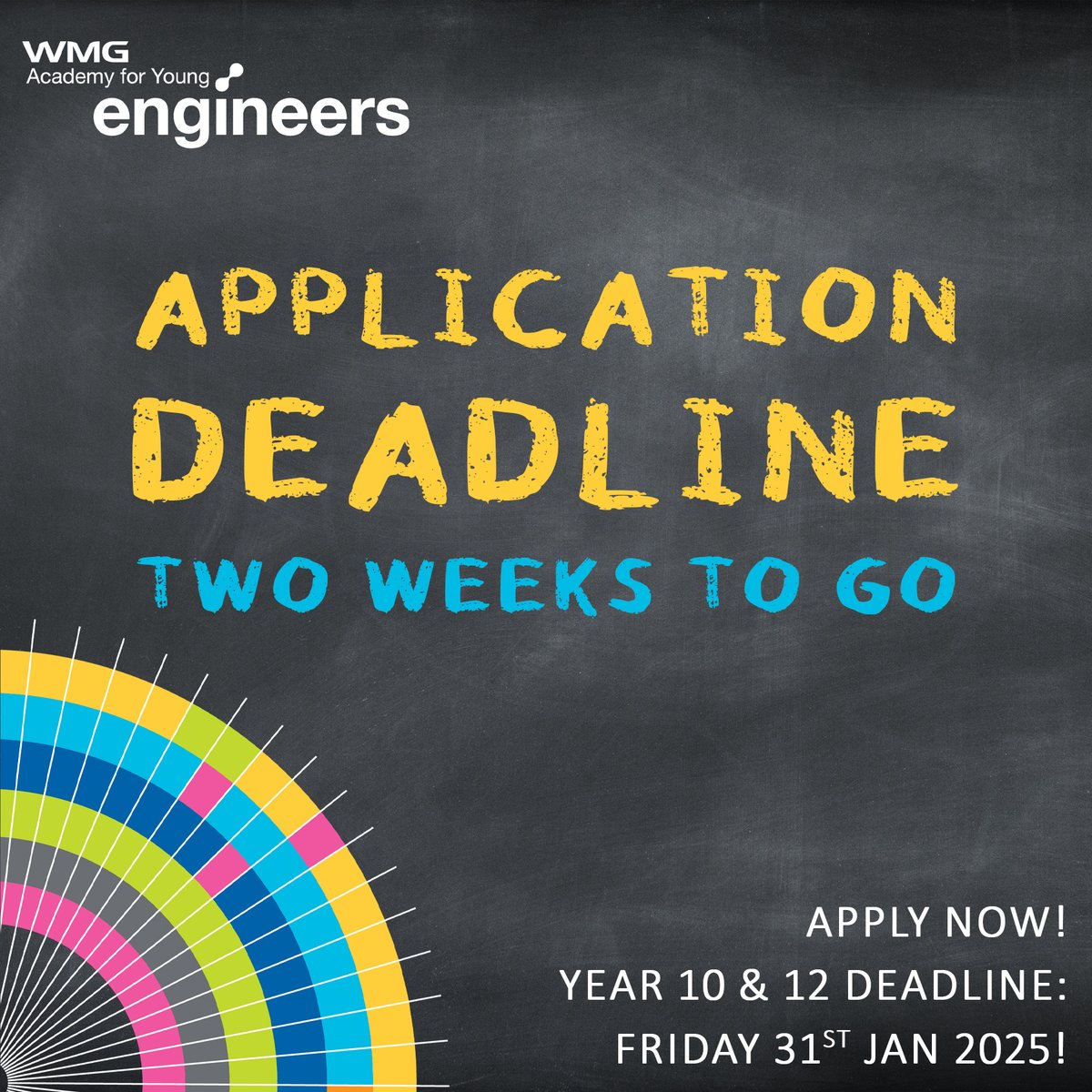 📢 2 Weeks to Go!

⏳ Applications for Year 10 and Year 12 close on 31st January 2025.

🌟 Don’t miss your chance to join a academy where ambition thrives. Take your next step with WMG Academy!

👉 Apply now: shorturl.at/5aRvV

#WMGAcademy #Admissions2025 #ApplyNow