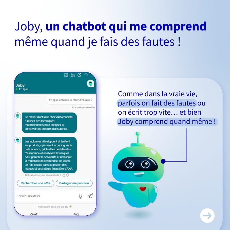 AXAJobs_fr's tweet photo. 🔎En recherche d’une nouvelle opportunité ? AXA simplifie vos démarches avec Joby, notre chatbot #IA générative.
💡Des infos instantanées, une expérience facile et fluide !
Découvrez ses nouvelles fonctionnalités sur notre site carrière ➡️https://t.co/vVe8oUCaBg
#AXARecrute