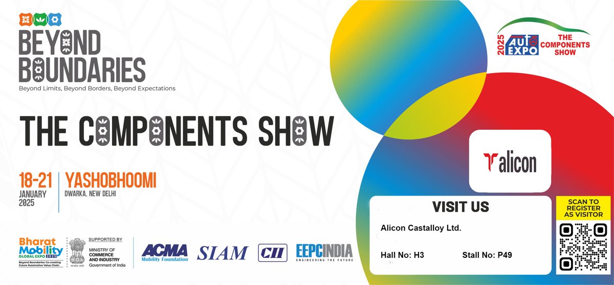 LimitedAlicon's tweet photo. 🚗 Excited to be part of Bharat Mobility Global Expo 2025!

📅 Jan 18-21, 2025
📍 Yashobhoomi, Dwarka, New Delhi
🏢 Hall 3 | Booth P49
Join us at Auto Expo – The Components Show to explore our innovative aluminum casting solutions! 🚀
#BharatMobilityExpo #AutoExpo2025 #Alicon https://t.co/gfrbFwFFaG
