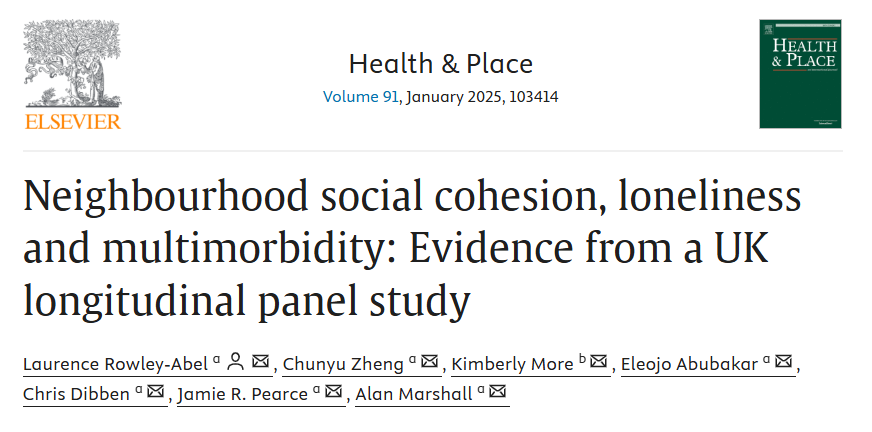 Great to see this work published in Health &amp; Place today! In recent research, loneliness has emerged as a key factor associated with multimorbidity. Here, we model how the neighbourhood social environment plays into this. Some key findings below... (1/5)

doi.org/10.1016/j.heal…