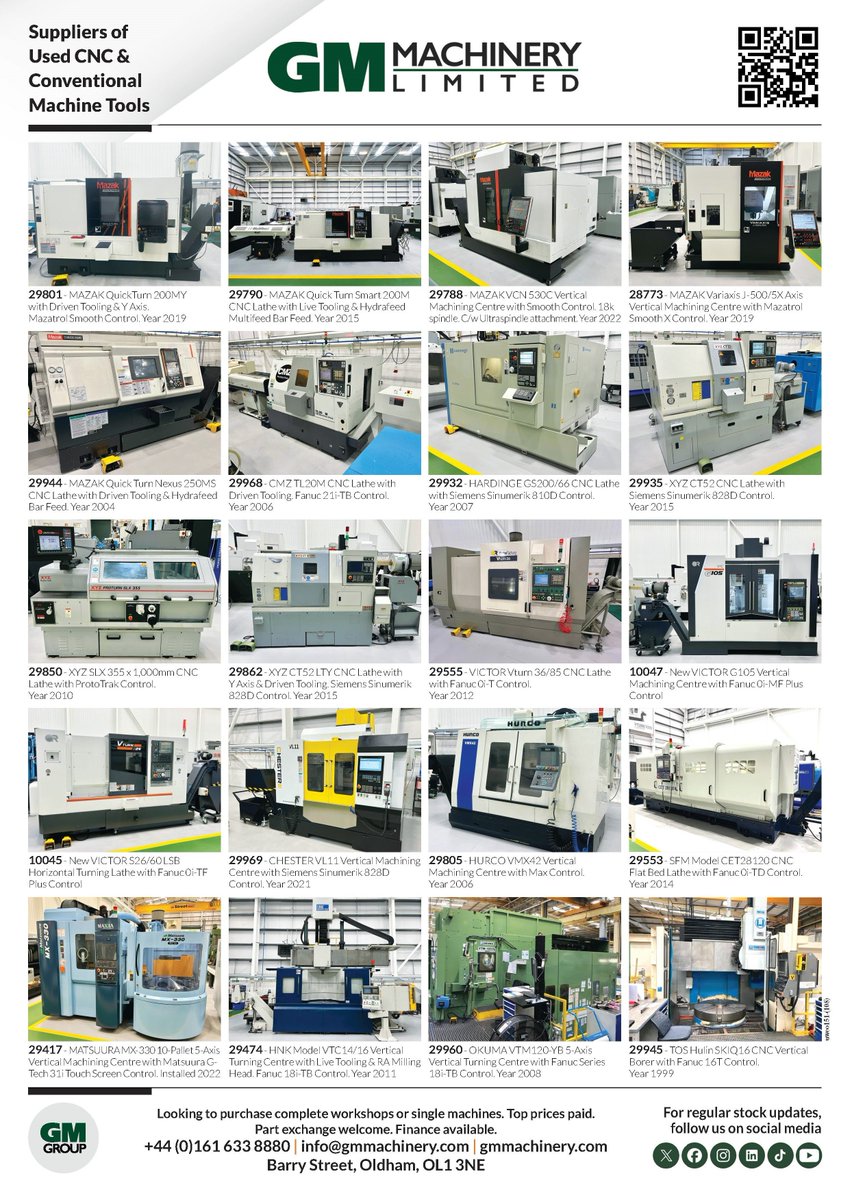 GMMachineryLtd's tweet photo. Check out our latest advert in the Machinery Market Magazine.
To view our current range of CNC & Conventional Machine Tools get in touch or visit our website 😄
🖥️ info@gmmachinery.com
📞0161 633 8880
🌎 https://t.co/2nKL4fAn06
#gmmachinery #lathe #usedmachine #cnc #ukmfg https://t.co/2NMtgMJKuF