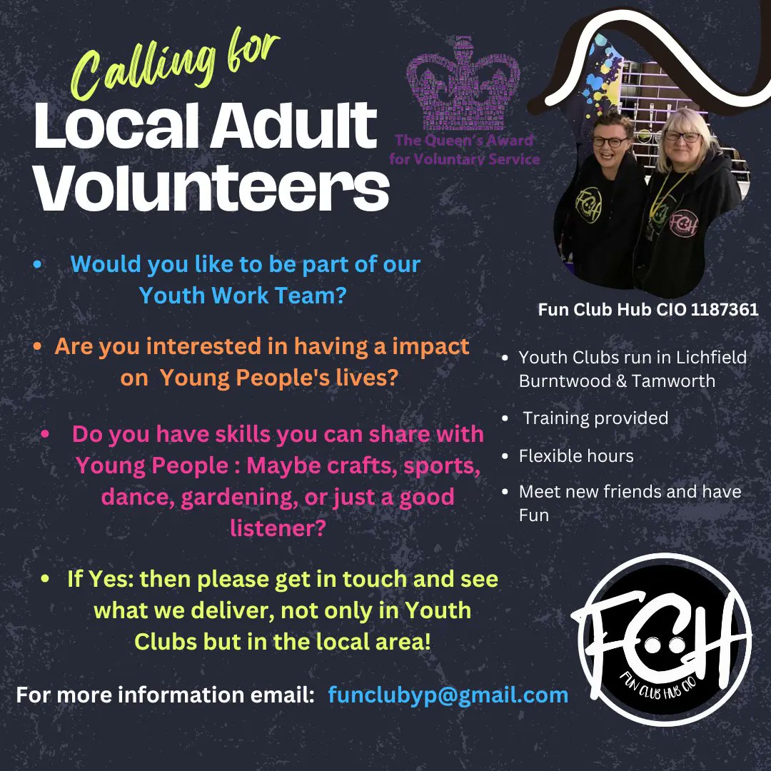 Fun Club Hub CIO Charity (@funclubhub1) on Twitter photo Fancy something new to do this Year then why not join our amazing team of Youth Workers if you are interested please contact funclubyp@gmail.com
Look forward to hearing from you Kerry & Liz #lichfield #burntwood #tamworth Fancy something new to do this Year then why not join our amazing team of Youth Workers if you are interested please contact funclubyp@gmail.com
Look forward to hearing from you Kerry & Liz #lichfield #burntwood #tamworth