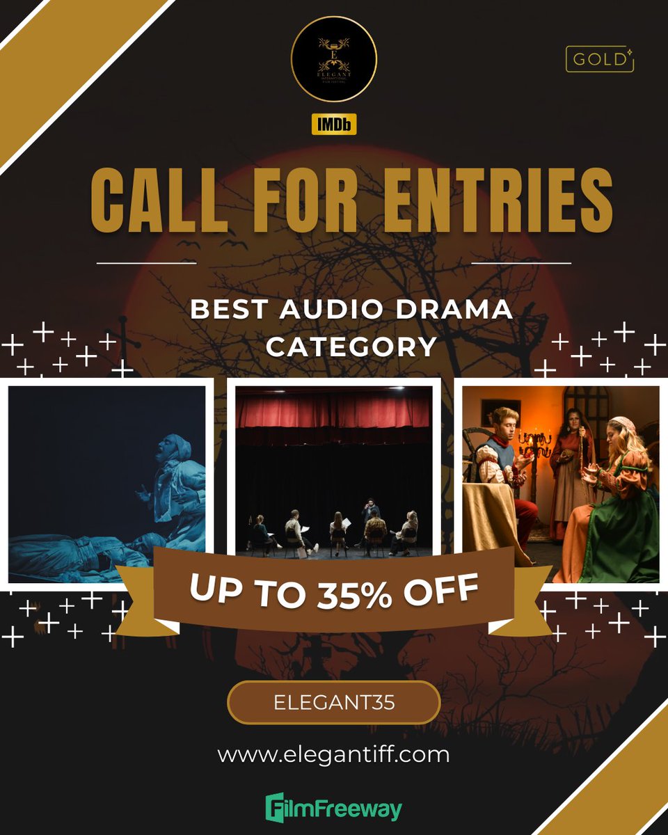 elegantiff's tweet image. CALLING ALL AUDIO DRAMA CREATORS!

We&apos;re thrilled to announce that submissions are NOW OPEN for the &quot;Best Audio Drama&quot; category!

To celebrate, we&apos;re offering an EXCLUSIVE DISCOUNT! Use our code at checkout.
filmfreeway.com/ElegantInterna…

#AudioDrama #BestAudioDrama #SubmissionOpen